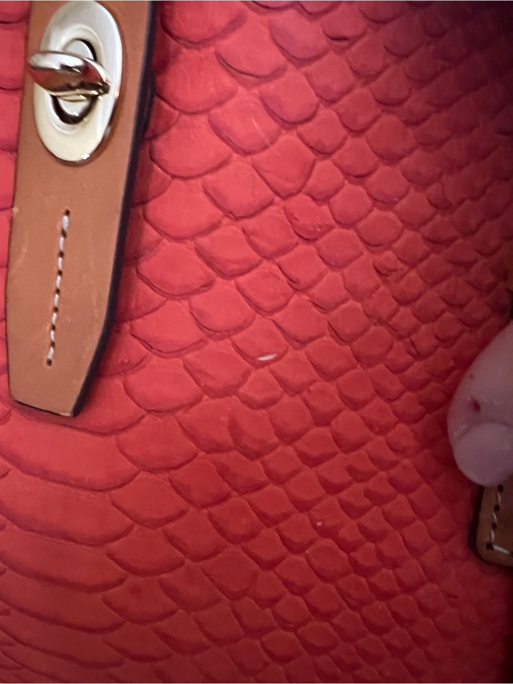 Dooney & Bourke Coral Orange Python Embossed Leather Tote Shoulder Bag Tan Trim - Picture 6 of 14